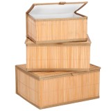 Set 3 cutii organizatoare din bambus, cu capac, diverse dimensiuni, maro Household NewTrend, Oem