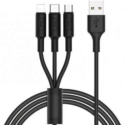 Cablu Date si Incarcare USB la Lightning - USB la MicroUSB - USB la USB Type-C HOCO 3in1 Soarer X25, 1 m, Negru foto