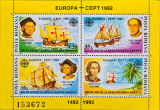 Europa CEPT 500ani Descoperirea Americii, bloc4 timbre, colita NMH, Romania de la 1950, Istorie