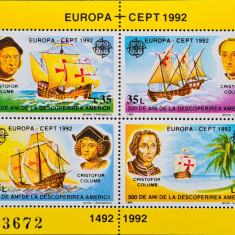 Europa CEPT 500ani Descoperirea Americii, bloc4 timbre, colita NMH