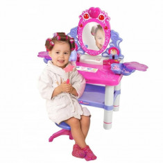 Set masuta de toaleta pentru fetite, scaun, oglinda LED rotativa, bijuterii foto