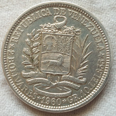 Moneda 2 bolivar 1960 Venezuela argint