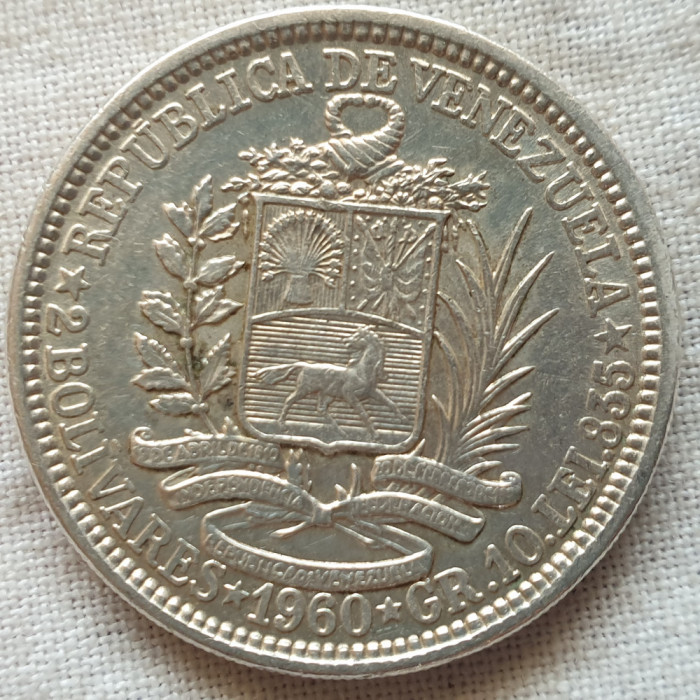 Moneda 2 bolivar 1960 Venezuela argint