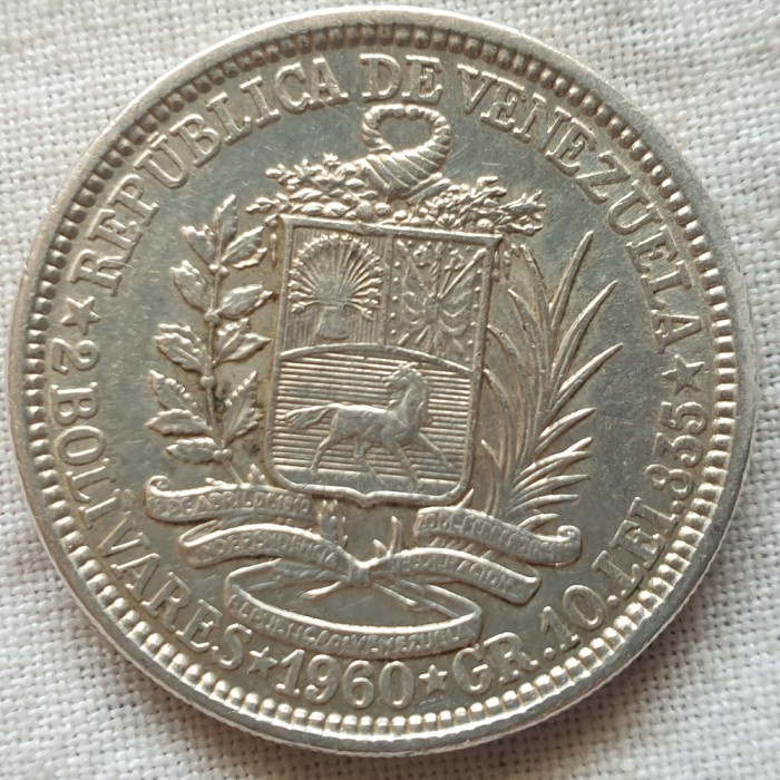 Venezuela 2 bolivar 1960 argint