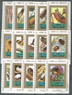 Umm al Qiwain 1973 Bugs, Insects, 15 mini imperf. sheet, used E.110 foto
