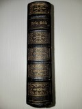 Biblie Veche Glasgow 1857, Piele Maroc, Ornamente Aurii, Hărți și Gravuri, Ediție Rară