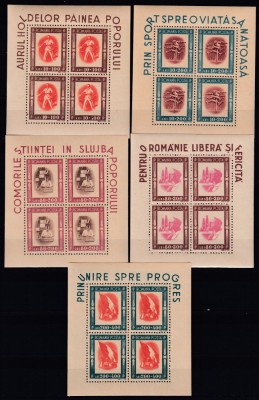 ROMANIA 1946 LP 197 a TINERETUL PROGRESIST SERIA IN BLOCURI DE 4 TIMBRE MNH foto