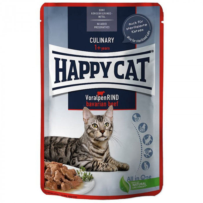 Happy Cat CARNE DE CARNE &Icirc;N SAUCE Culinar Voralpen-Rind / Carne de vită, 85 g