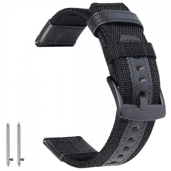 Curea textila, compatibila cu Huawei Watch GT, Telescoape QR, 22mm, Textile Black