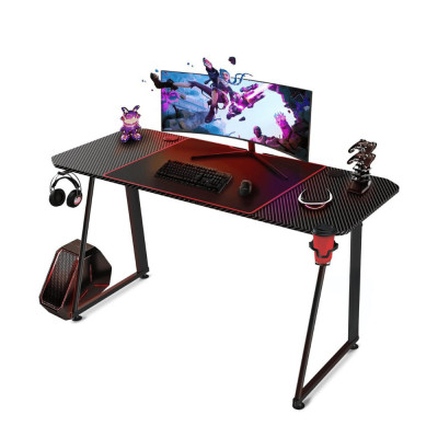 Birou Gaming Adore EXPERT SERIES, 140 x 60 x 75 cm, suprafata Negru carbon, mousepad 80 x 30 cm, suport pentru casti si pahar, reglaj suprafata podea foto