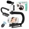Kit vlogging complet pentru camera, telefon, trepied in forma de U, telecomanda bluetooth, microfon