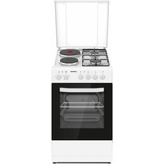 Aragaz mixt Heinner HFSC-S56E2HSWH, 2 arzatoare gaz + 2 plite electrice, aprindere electrica arzatoare, cuptor electric, clasa A, grill, 50x60 cm, alb