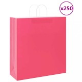 vidaXL Pungi de h&acirc;rtie 250 buc cu m&acirc;nere roz 45x17x48 cm