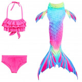 Costum de baie Model Sirena cu 3 piese, Rosu/Albastru , 140 cm