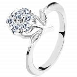 Inel argintiu, brațe &icirc;nguste, floare strălucitoare din zirconii transparente - Marime inel: 55