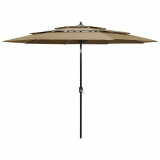 VidaXL Umbrelă de soare 3 niveluri, st&acirc;lp aluminiu, gri taupe, 3 m