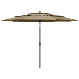 vidaXL Umbrelă de grădină 3 niveluri, st&acirc;lp aluminiu, gri taupe, 3 m 313871