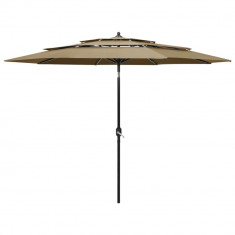 vidaXL Umbrelă de soare 3 niveluri, stâlp aluminiu, gri taupe, 3 m