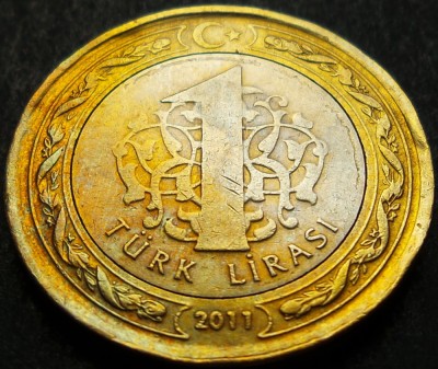 Moneda Bimetal 1 LIRA - TURCIA, anul 2011 * cod 2601 foto
