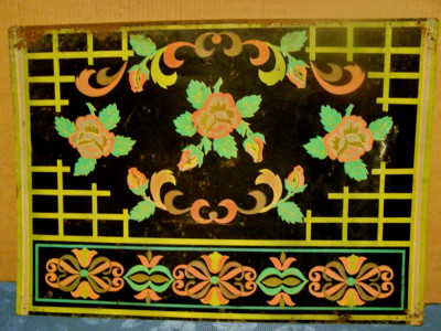 A761-Tabla veche colorata cu design floral. Marimi: 70/ 50 cm. foto