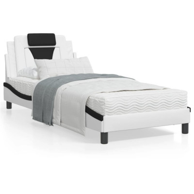 vidaXL Cadru de pat cu lumini LED alb/negru 80x200 cm piele ecologică foto