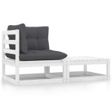 Gossi set mobilier de gradina cu perne, 2 piese, alb, lemn masiv pin