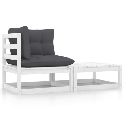 Gossi set mobilier de gradina cu perne, 2 piese, alb, lemn masiv pin foto