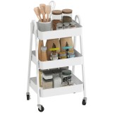 HOMCOM Cărucior de Bucătărie cu 3 Niveluri, Roți Pivotante, M&acirc;nere și Fr&acirc;ne, 42,4x29,8x74,5 cm, Alb | Aosom Romania