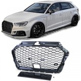 Grila sport cu plasa &icirc;n fagure, neagra lucioasa, potrivita pentru Audi A3 8V 16-20 cu ACC Performance AutoTuning