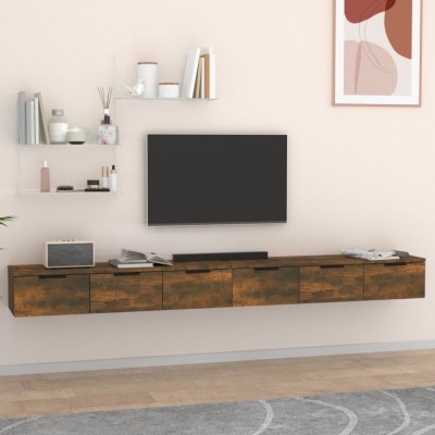 Gossi dulapuri perete 2 buc stejar afumat 102x30x20 cm lemn prelucrat foto