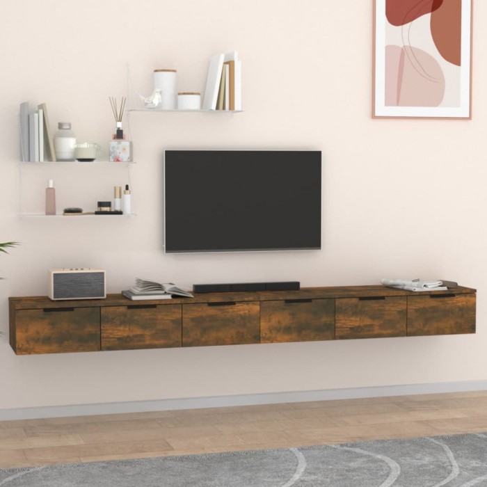 Gossi dulapuri perete 2 buc stejar afumat 102x30x20 cm lemn prelucrat