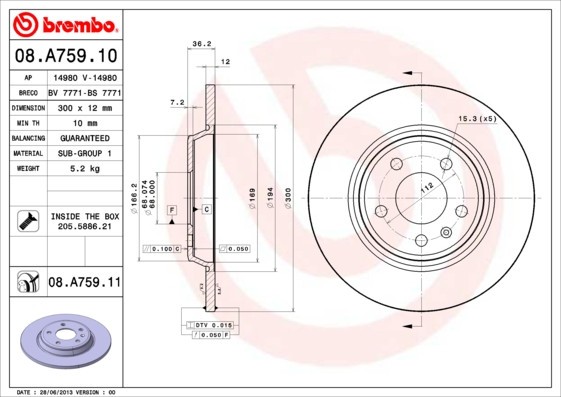 BREMBO 08.A759.11 PRIME LINE - UV Coated Disc frana