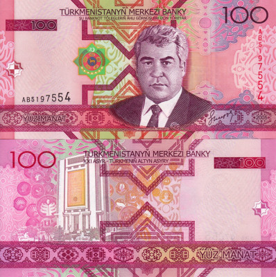 TURKMENISTAN 100 manat 2005 UNC!!! foto