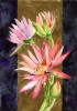 E96. Tablou original, Contraste aurii cu flori roz, acuarela, neinramat, 21x29cm, Art Deco, RavariuArt