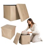 Taburet Pliabil Bej cu Spatiu de Depozitare 39L Piele Ecologica 38x38x36 cm