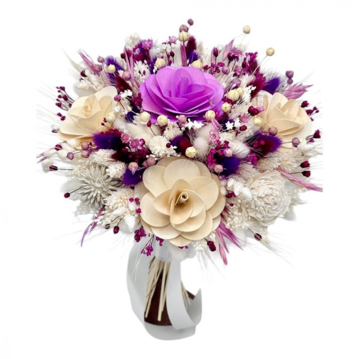 Buchet flori de camp , personalizabil, ideal pentru cununie civila, nunta, mireasa, nasa sau cadou, alb- violet