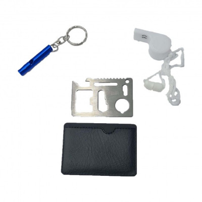 Kit supravietuire, 4 in 1, card multifunctional, husa, 2 fluiere, gri foto