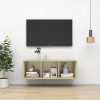 Dulap TV perete Gossi, stejar Sonoma, 37x37x107cm, PAL, suport TV suspendat, comoda living
