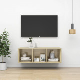 Dulap TV montat pe perete, stejar Sonoma, 37x37x107 cm, PAL GartenMobel Dekor, vidaXL