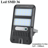 Lampa solara cu senzor de miscare, 36 led smd, suport de prindere, acumulatori