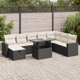 Cumpara ieftin Set mobilier de grădină cu perne, 9 piese, negru, poliratan