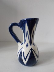 Vaza ceramica, lut ars, pictat si glazurat, 17cm, vechi vintage,