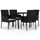 Cumpara ieftin Set mobilier de gradina cu perne, 5 piese, negru, poliratan