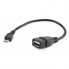 CABLU adaptor OTG GEMBIRD Micro-USB 2.0 (T) la USB 2.0 (M) 15cm negru A-OTG-AFBM-03 foto