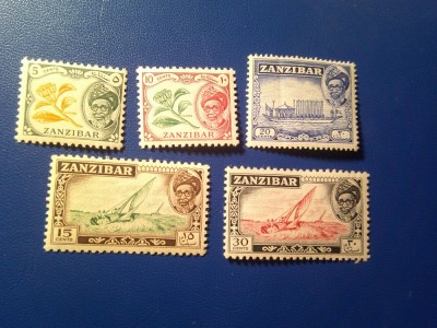 Serie mica Zanzibar 1957 Sultan Chalifa bin Harub 5 valori , val. 20c are pliu foto