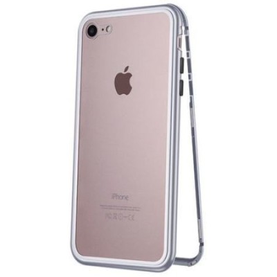 Husa cu Bumper din Aluminiu cu prindere Magnetica si spate din Sticla Temperata Securizata pentru iPhone 7 PLUS / 8 PLUS Silver foto