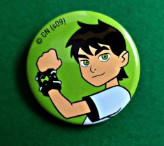 Insignă Ben 10 badge Ben Tennyson cu Omnitrixul, Cartoon Network 2009 vintage diametrul 3 cm metalic desene animate personaje