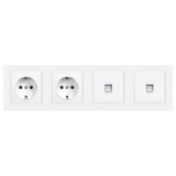 Priza dubla Leziter Nova IV cu 2 prize cu impamantare si 2 porturi USB (Type-A, Type-C) 16A 250V IP20 Alb Incastrata