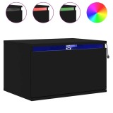 Noptiera montata pe perete cu lumini LED, negru, DKD Home Decor