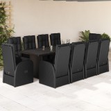 Cumpara ieftin Set mobilier de exterior cu perne, 11 piese, negru, poliratan